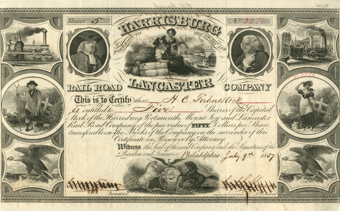 Harrisburg, Portsmouth, Mount Joy and Lancaster Railroad Co. - Stock Certificate